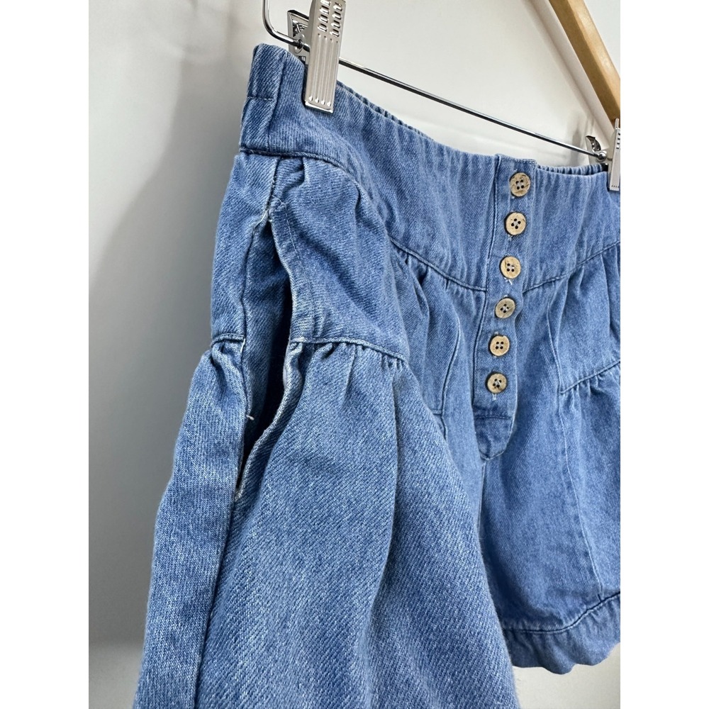 Bohme Blue Denim Tiered Ruffle Shorts Medium Wash Button Front High Rise Size M - Picture 3 of 13